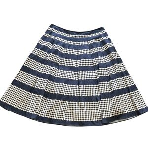Talbots navy and white polka dot pleated a-line full midi skirt